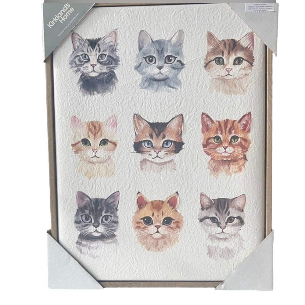 Kirklands Home Cat Portraits painted Canvas Wood Framed Art - Kittens